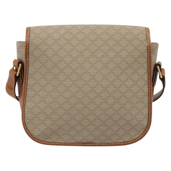 CELINE Macadam Canvas Shoulder Bag PVC Beige Gold Auth 193056
