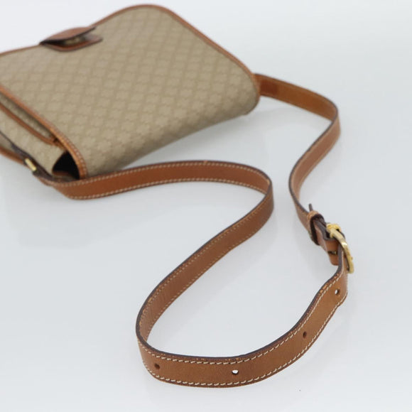 CELINE Macadam Canvas Shoulder Bag PVC Beige Gold Auth 193056