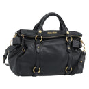 Miu Miu Ribbon Hand Bag Leather 2way Black Gold Auth 193057M-1
