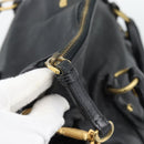 Miu Miu Ribbon Hand Bag Leather 2way Black Gold Auth 193057M-20