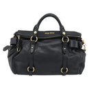 Miu Miu Ribbon Hand Bag Leather 2way Black Gold Auth 193057M-13