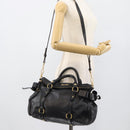 Miu Miu Ribbon Hand Bag Leather 2way Black Gold Auth 193057M-26