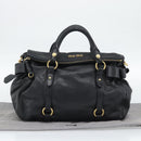 Miu Miu Ribbon Hand Bag Leather 2way Black Gold Auth 193057M-12