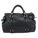 Miu Miu Ribbon Hand Bag Leather 2way Black Gold Auth 193057M-2