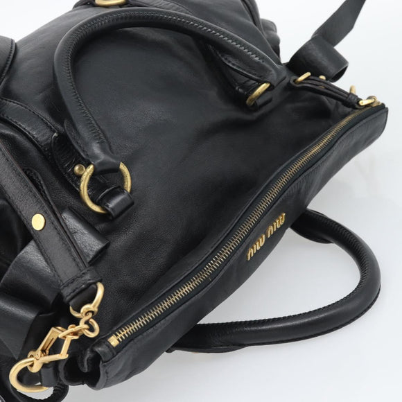 Miu Miu Ribbon Hand Bag Leather 2way Black Gold Auth 193057M