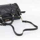 Miu Miu Ribbon Hand Bag Leather 2way Black Gold Auth 193057M-8