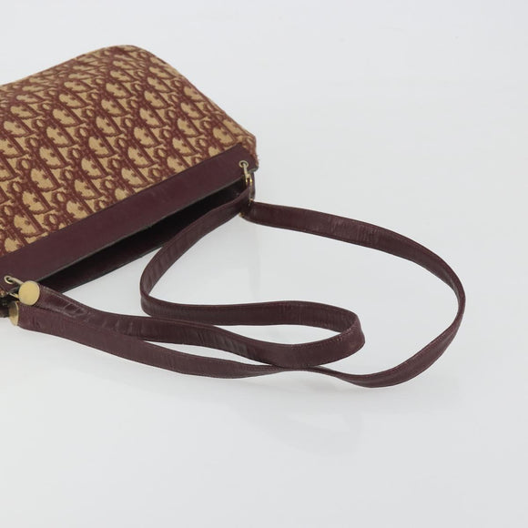 Christian Dior Trotter Canvas Shoulder Bag Red Gold Auth 193066