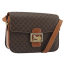 CELINE Macadam Canvas Horse Carriage Bag PVC Leather Brown Gold Auth 193067-1