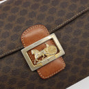 CELINE Macadam Canvas Horse Carriage Bag PVC Leather Brown Gold Auth 193067-15