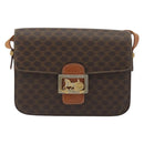 CELINE Macadam Canvas Horse Carriage Bag PVC Leather Brown Gold Auth 193067-2