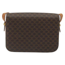 CELINE Macadam Canvas Horse Carriage Bag PVC Leather Brown Gold Auth 193067-3