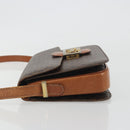 CELINE Macadam Canvas Horse Carriage Bag PVC Leather Brown Gold Auth 193067-5