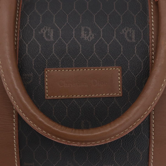 Christian Dior Honeycomb Canvas Boston Bag PVC Black Gold Auth 193070