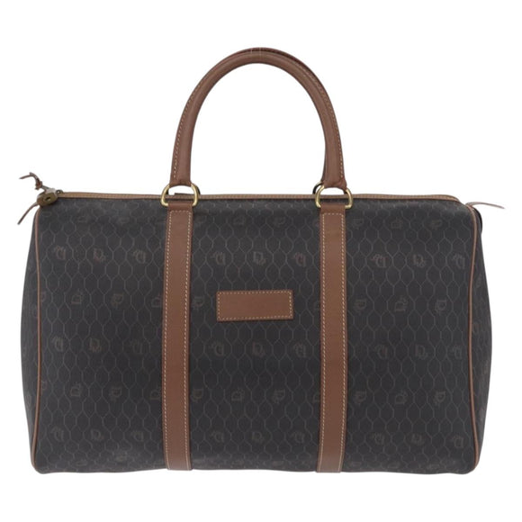 Christian Dior Honeycomb Canvas Boston Bag PVC Black Gold Auth 193070
