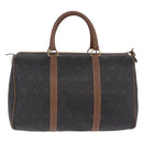 Christian Dior Honeycomb Canvas Boston Bag PVC Black Gold Auth 193070-2