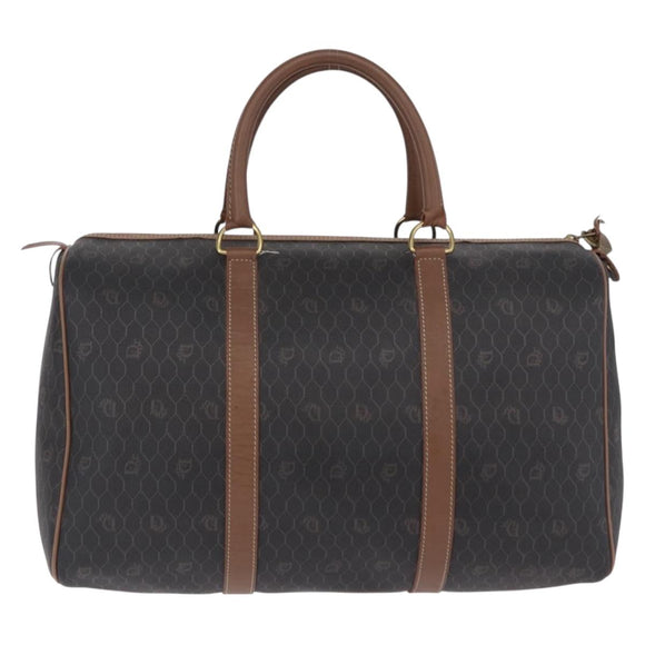 Christian Dior Honeycomb Canvas Boston Bag PVC Black Gold Auth 193070