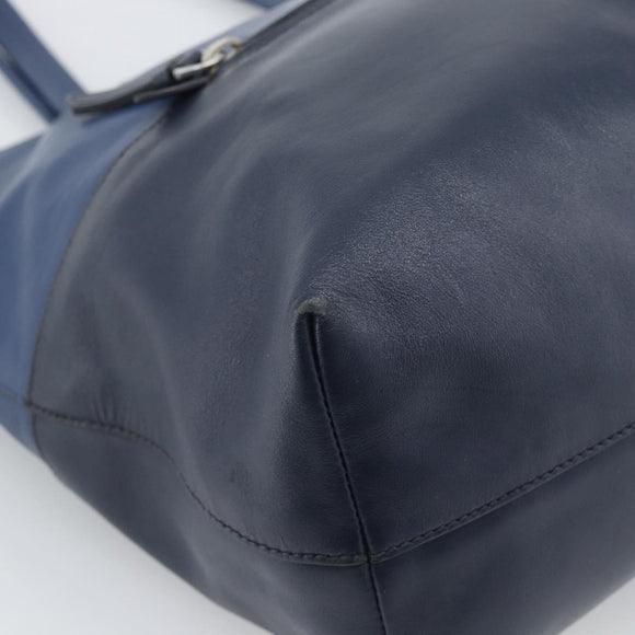 Miu Miu Tote Bag Leather Navy Silver Auth 193071
