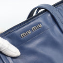 Miu Miu Tote Bag Leather Navy Silver Auth 193071-14