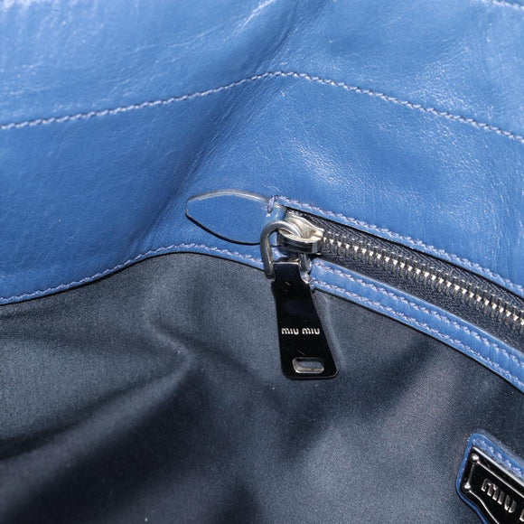 Miu Miu Tote Bag Leather Navy Silver Auth 193071