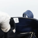 Miu Miu Tote Bag Leather Navy Silver Auth 193071-23