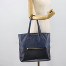 Miu Miu Tote Bag Leather Navy Silver Auth 193071-27