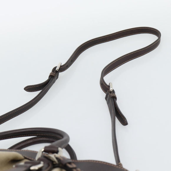 PRADA Hand Bag Canvas Leather 2way Beige Silver Auth 193073V
