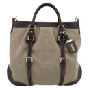 PRADA Hand Bag Canvas Leather 2way Beige Silver Auth 193073V-2