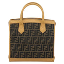 FENDI Zucca Canvas Hand Bag Black Brown Auth 193074V-3