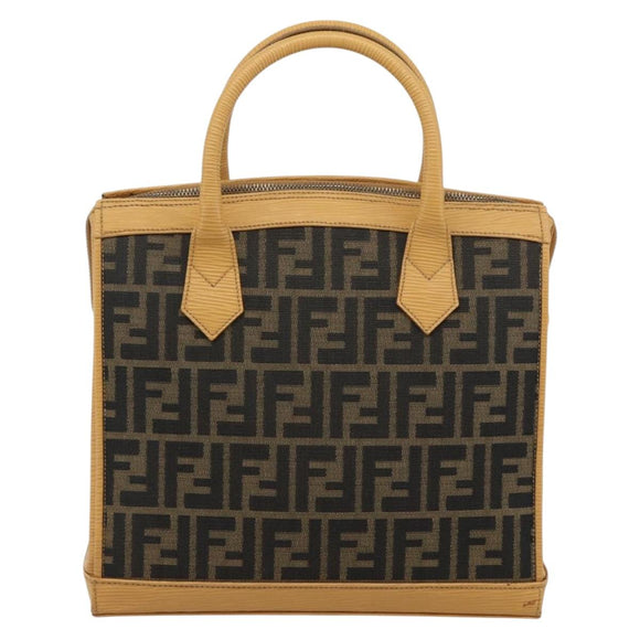 FENDI Zucca Canvas Hand Bag Black Brown Auth 193074V
