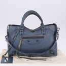 BALENCIAGA The City Hand Bag Leather 2way Blue 115748 Auth 193079V-12