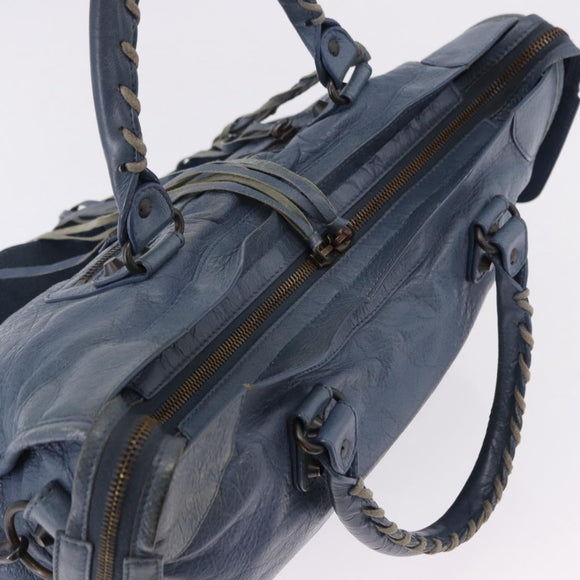 BALENCIAGA The City Hand Bag Leather 2way Blue 115748 Auth 193079V