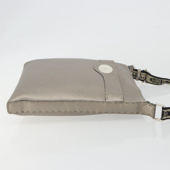 FENDI Celeria Shoulder Bag Leather Gray Silver Auth 193080A