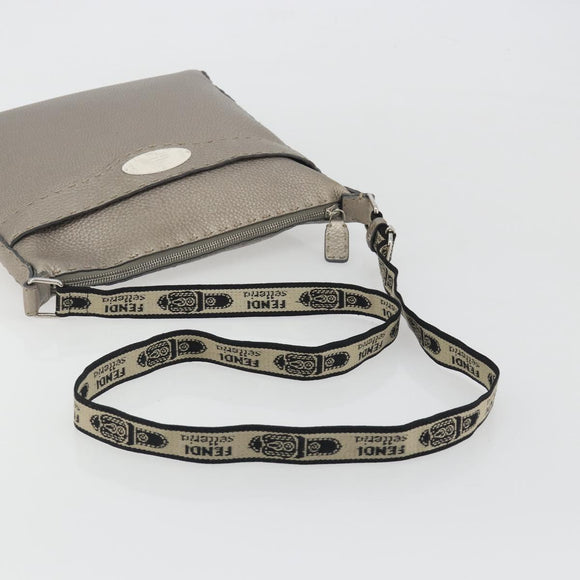 FENDI Celeria Shoulder Bag Leather Gray Silver Auth 193080A