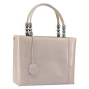 Christian Dior Maris Pearl Hand Bag Patent leather Beige Silver Auth 193082A-1