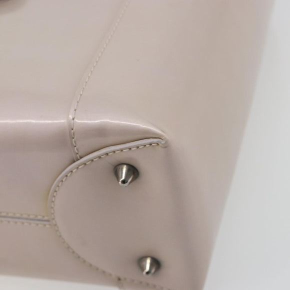 Christian Dior Maris Pearl Hand Bag Patent leather Beige Silver Auth 193082A