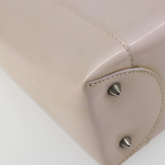 Christian Dior Maris Pearl Hand Bag Patent leather Beige Silver Auth 193082A