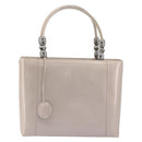 Christian Dior Maris Pearl Hand Bag Patent leather Beige Silver Auth 193082A-2