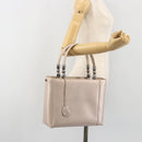 Christian Dior Maris Pearl Hand Bag Patent leather Beige Silver Auth 193082A-24