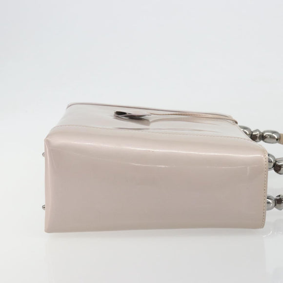 Christian Dior Maris Pearl Hand Bag Patent leather Beige Silver Auth 193082A