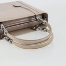 Christian Dior Maris Pearl Hand Bag Patent leather Beige Silver Auth 193082A-7