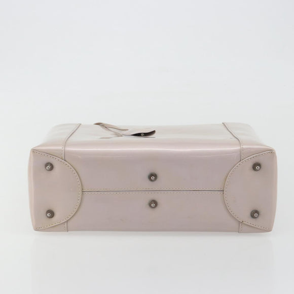 Christian Dior Maris Pearl Hand Bag Patent leather Beige Silver Auth 193082A