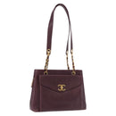 CHANEL Chain Tote Bag Caviar Skin Bordeaux Gold CC Auth 193083A-1