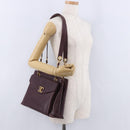 CHANEL Chain Tote Bag Caviar Skin Bordeaux Gold CC Auth 193083A-29