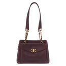 CHANEL Chain Tote Bag Caviar Skin Bordeaux Gold CC Auth 193083A-13
