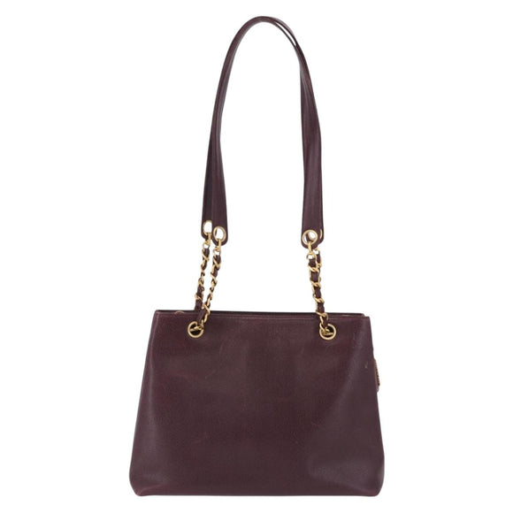 CHANEL Chain Tote Bag Caviar Skin Bordeaux Gold CC Auth 193083A
