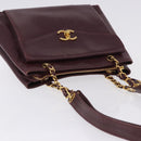 CHANEL Chain Tote Bag Caviar Skin Bordeaux Gold CC Auth 193083A-14