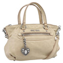 Miu Miu Hand Bag Leather 2way Beige Silver Auth 193084A-1