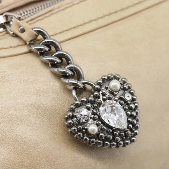 Miu Miu Hand Bag Leather 2way Beige Silver Auth 193084A