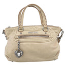 Miu Miu Hand Bag Leather 2way Beige Silver Auth 193084A-2