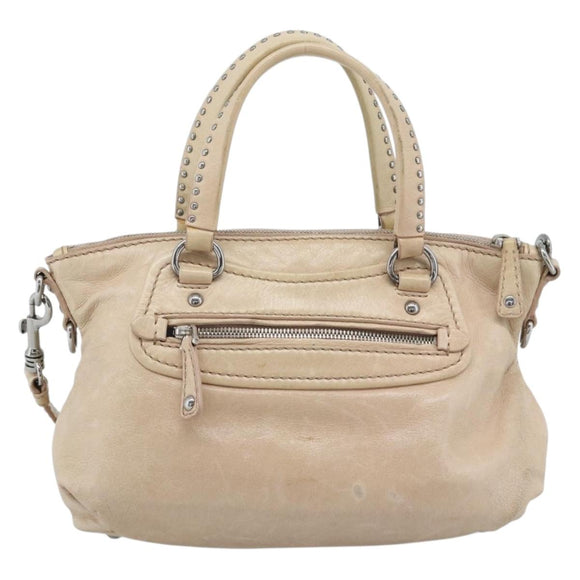 Miu Miu Hand Bag Leather 2way Beige Silver Auth 193084A